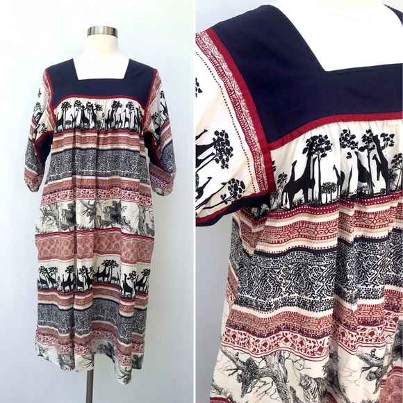 Vintage Dresses & Skirts - Vintage 70’s Krist Gudnason safari bohemian mumu kaftan patio dress